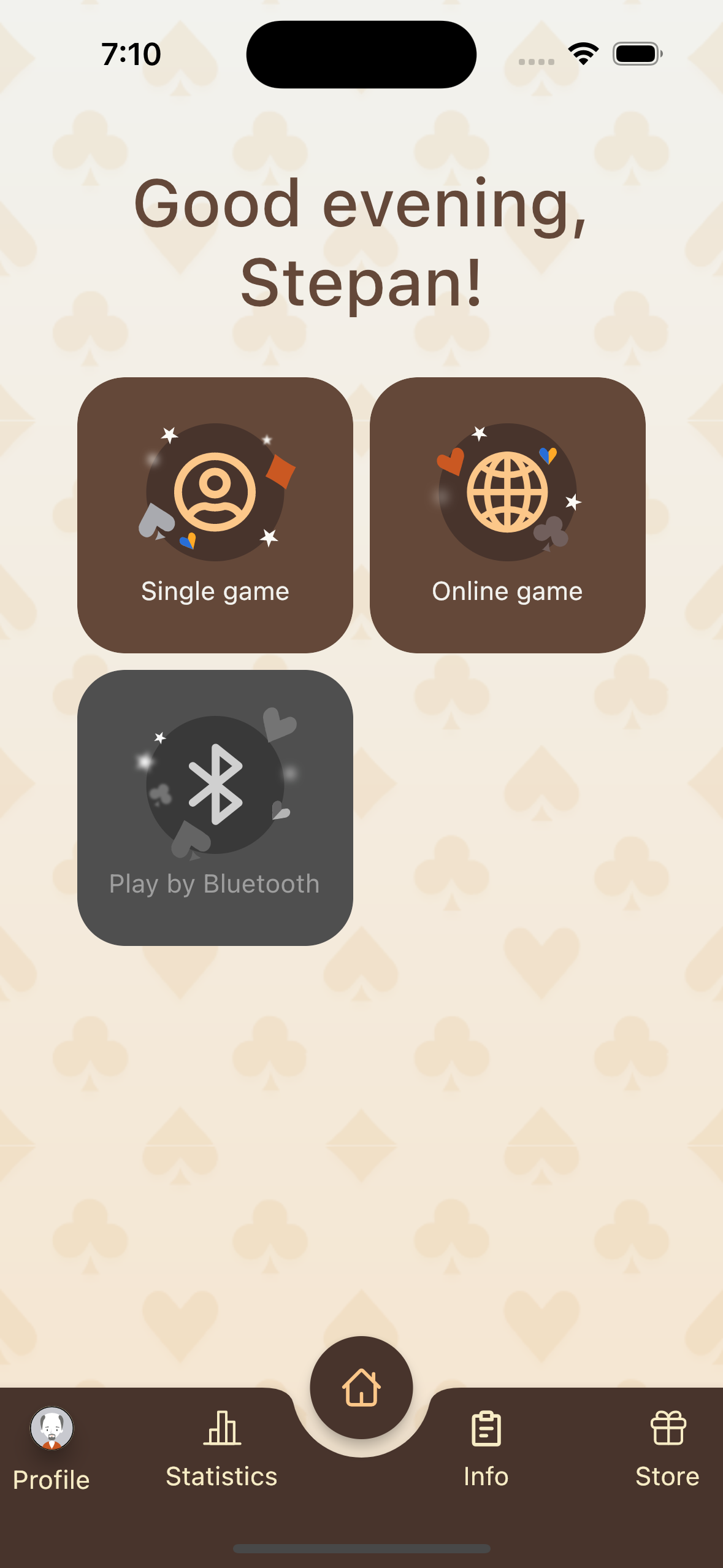 Main menu screen of the game showing different play modes.